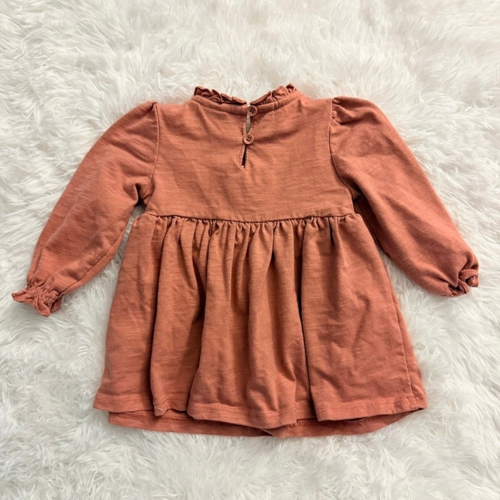 Tahari Baby Girl 18M Smocked Long Sleeve Top Terracotta Orange Ruffle Neck - Picture 2 of 9